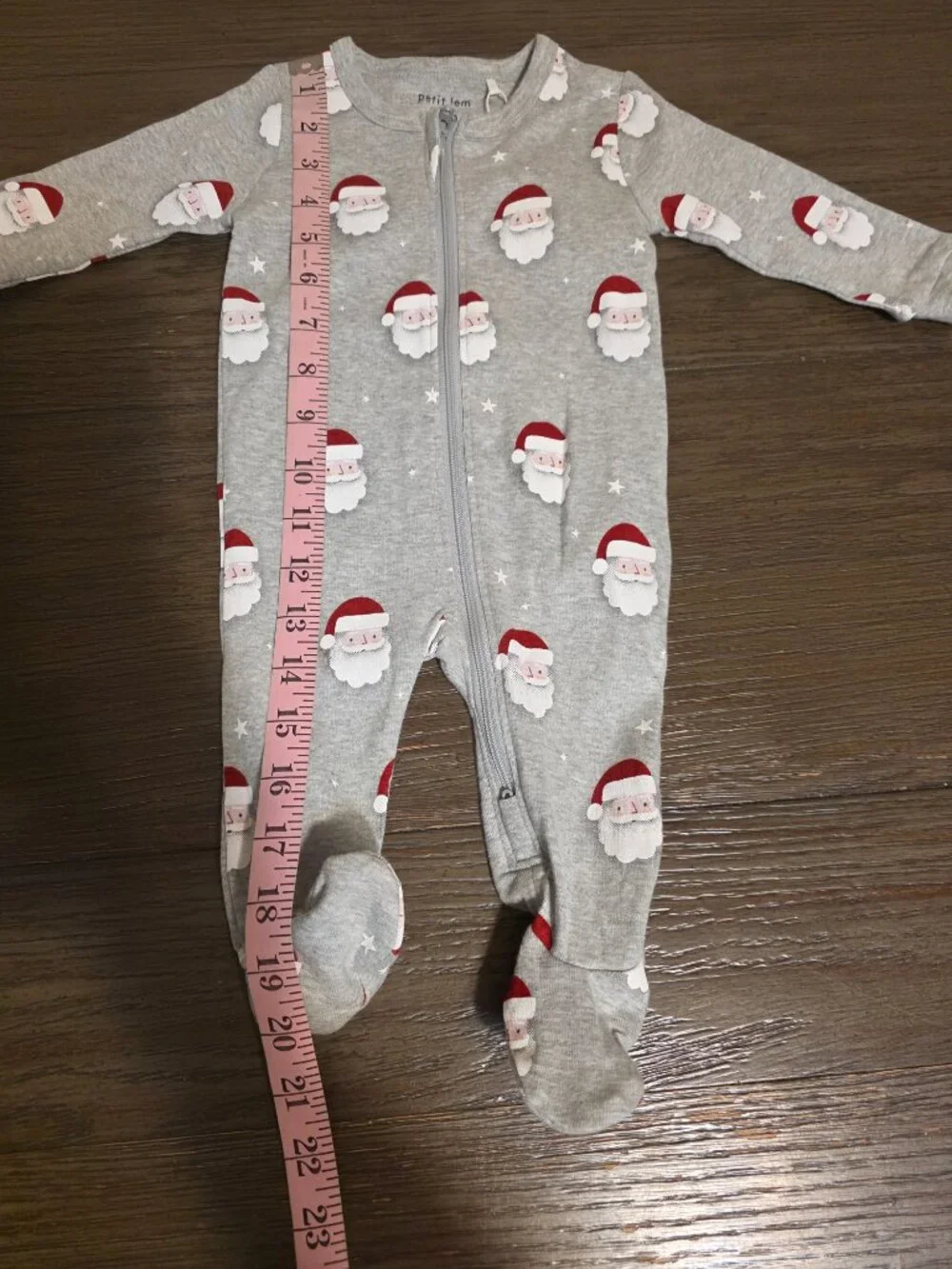 Petit Lem Santa Print Sleeper NWT 3M Heather Grey Christmas Baby Pajamas